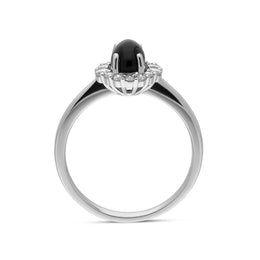 18ct White Gold Whitby Jet 0.25ct Diamond Oval Centre Ring. R1021.