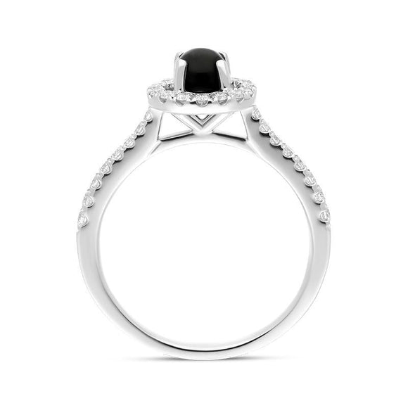 18ct White Gold Whitby Jet 0.33ct Diamond Round Halo Ring, R898.
