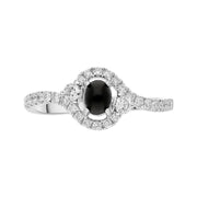 18ct White Gold Whitby Jet 0.37ct Diamond Oval Wrap Ring, R1019.