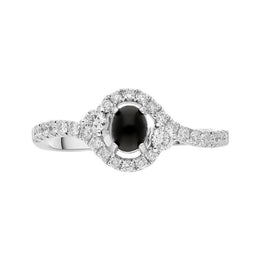 18ct White Gold Whitby Jet 0.37ct Diamond Oval Wrap Ring, R1019.