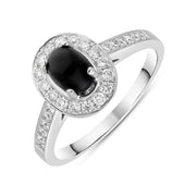 18ct White Gold Whitby Jet 0.54ct Diamond Oval Shoulder Ring. R1014.