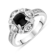 18ct White Gold Whitby Jet 0.72ct Diamond Round Shoulder Ring. R1020.
