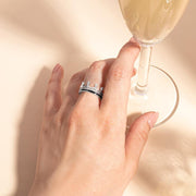 18ct White Gold Whitby Jet Diamond Tiara Patterned Band Ring. R1222.