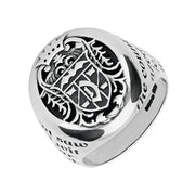 18ct White Gold Whitby Jet Dracula Crest Replica Signet Ring. R622. 
