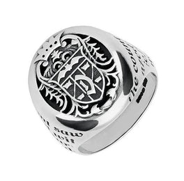 18ct White Gold Whitby Jet Dracula Crest Replica Signet Ring. R622. 