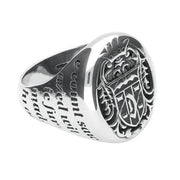 18ct White Gold Whitby Jet Dracula Crest Replica Signet Ring. R622. 
