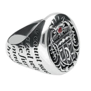 18ct White Gold Whitby Jet Ruby Dracula Crest Replica Signet Ring. R622._2