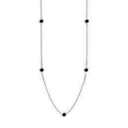 18ct White Gold Whitby Jet Star Link Disc Chain Necklace, N744.
