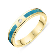 18ct Yellow Gold Turquoise Diamond 4mm Patterned Wedding Band Ring, R1194_4.