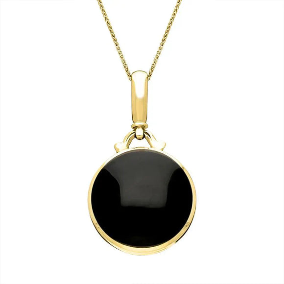 18ct Yellow Gold Whitby Jet Blue John Double Sided Round Fob Necklace P065C
