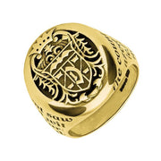 18ct Yellow Gold Whitby Jet Dracula Crest Replica Signet Ring. R622. 