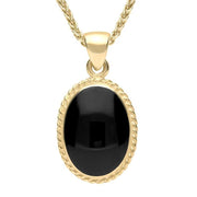 18ct Yellow Gold Whitby Jet Heritage Rope Edge Medium Oval Pendant, P004. 