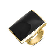 18ct Yellow Gold Whitby Jet Large Square Ring, R605.