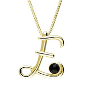 18ct Yellow Gold Whitby Jet Love Letters Initial E Necklace, P3452.