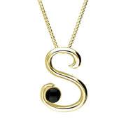 18ct Yellow Gold Whitby Jet Love Letters Initial S Necklace, P3466.