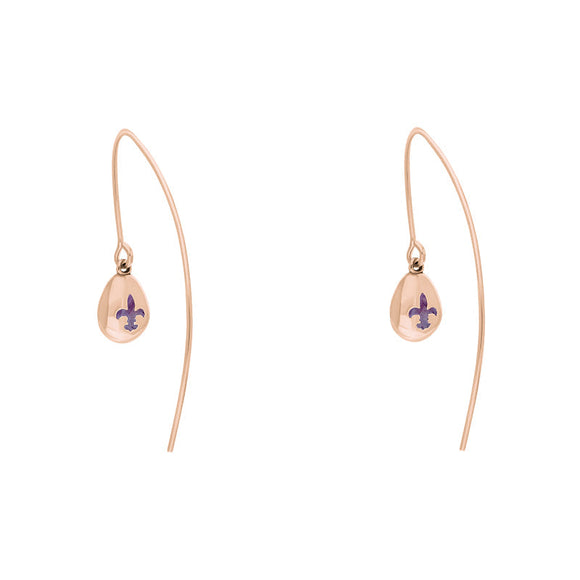 18ct Rose Gold Blue John Fleur De Lis Disc Drop Earrings, E1373.
