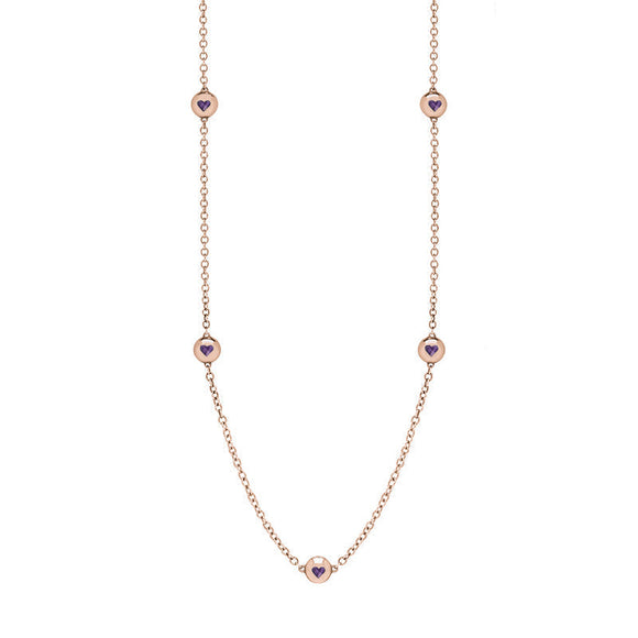 18ct Rose Gold Blue John Heart Link Disc Chain Necklace, N746.
