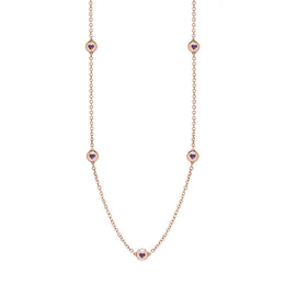 18ct Rose Gold Blue John Heart Link Disc Chain Necklace, N746.