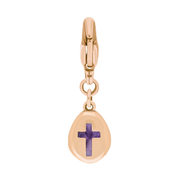 18ct Rose Gold Blue John Pear Shaped Cross Clip Charm, G664.