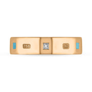 18ct Rose Gold Diamond Turquoise King's Coronation Hallmark Princess Cut 5mm Ring R1199_5 CFH