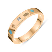 18ct Rose Gold Diamond Turquoise King's Coronation Hallmark Princess Cut 4mm Ring R1199_4 CFH
