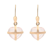 18ct Rose Gold Rose Quartz Small Cross Heart Drop Earrings E1287
