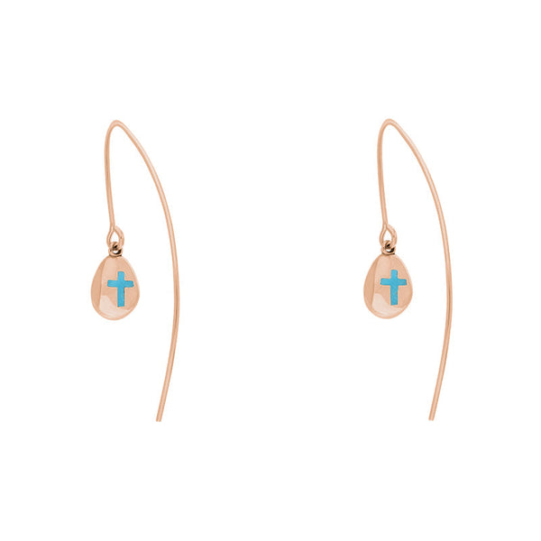 18ct Rose Gold Turquoise Cross Disc Drop Earrings, E1374.