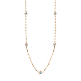 18ct Rose Gold Turquoise Fleur De Lis Link Disc Chain Necklace