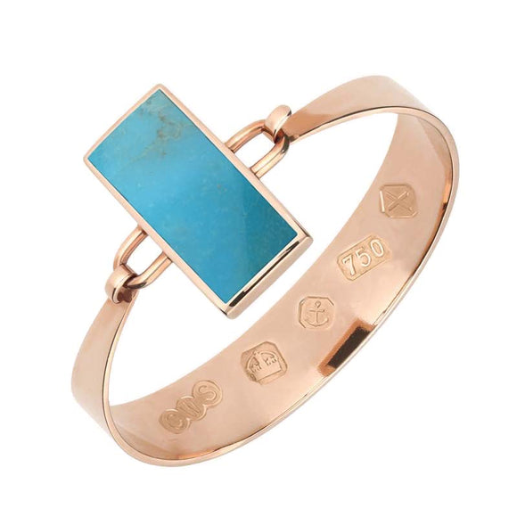 18ct Rose Gold Turquoise Oblong Stone Heavy Bangle, B031