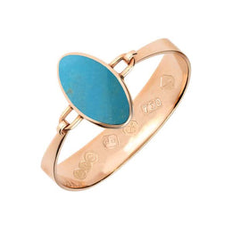 18ct Rose Gold Turquoise Oval Stone Heavy Bangle, B021
