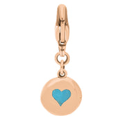 18ct Rose Gold Turquoise Round Shaped Heart Clip Charm, G665.