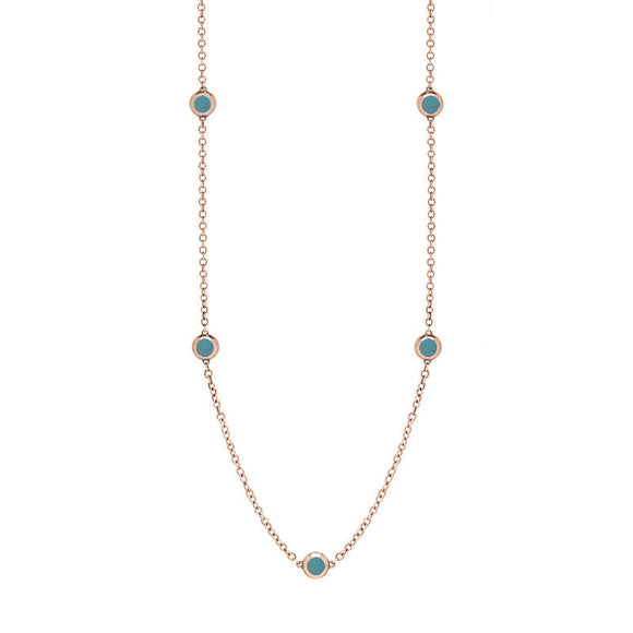 18ct Rose Gold Turquoise Star Link Disc Chain Necklace, N744.