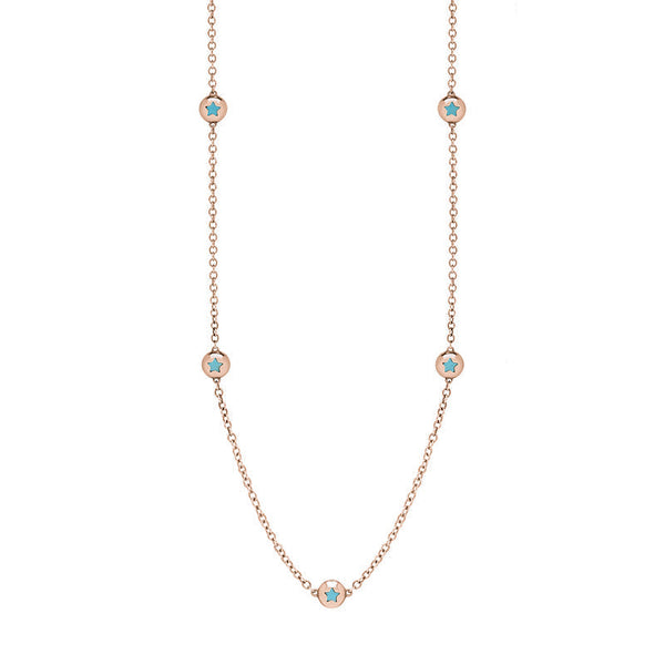 18ct Rose Gold Turquoise Star Link Disc Chain Necklace, N744.