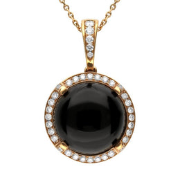 18ct Rose Gold Whitby Jet Diamond Four Claw Round Necklace DAS009