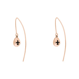 18ct Rose Gold Whitby Jet Fleur De Lis Disc Drop Earrings, E1373.
