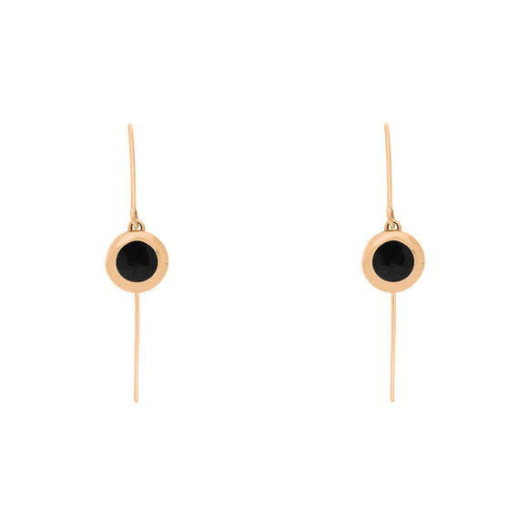 18ct Rose Gold Whitby Jet Heart Disc Drop Earrings, E1372.