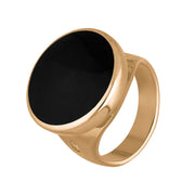 18ct Rose Gold Whitby Jet King's Coronation Hallmark Small Round Ring  R609 CFH