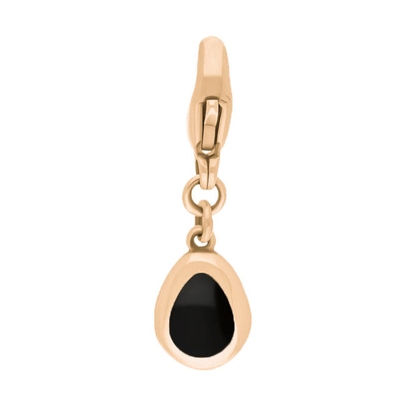 18ct Rose Gold Whitby Jet Pear Shaped Cross Clip Charm, G664.