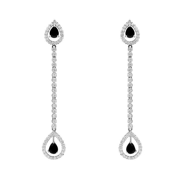 18ct White Gold 0.36ct Diamond Whitby Jet Long Drop Earrings E922B