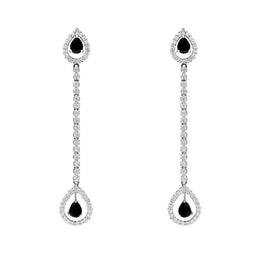 18ct White Gold 0.36ct Diamond Whitby Jet Long Drop Earrings E922B