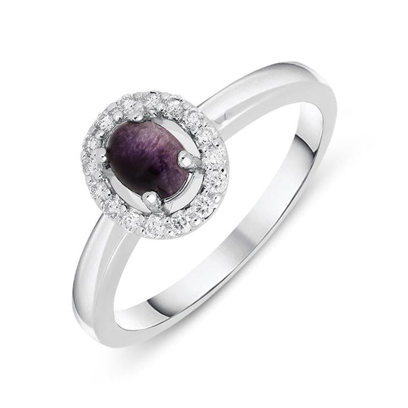 18ct White Gold Blue John 0.12ct Diamond Cluster Ring, R1157.