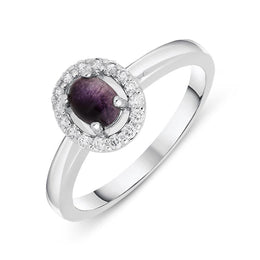 18ct White Gold Blue John 0.12ct Diamond Cluster Ring, R1157.