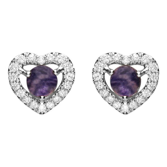 18ct White Gold Blue John 0.33ct Diamond Heart Stud Earrings E2252