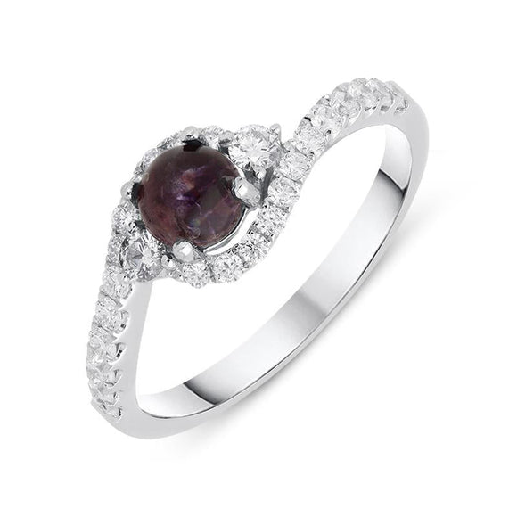 18ct White Gold Blue John 0.50ct Diamond Wave Ring, R1153.