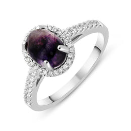 18ct White Gold Blue John Diamond Halo Pave Shoulder Ring R1107