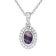 18ct White Gold Blue John 0.10ct Diamond Set Oval Necklace