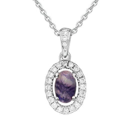 18ct White Gold Blue John 0.10ct Diamond Set Oval Necklace