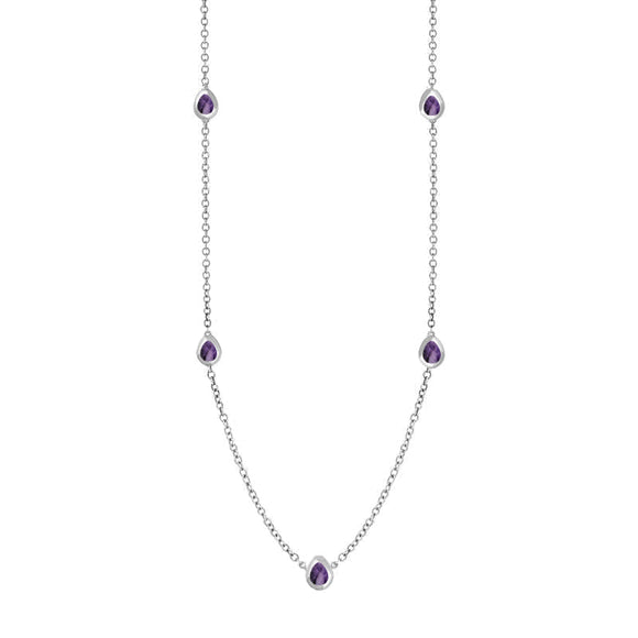 18ct White Gold Blue John Fleur De Lis Link Disc Chain Necklace, N747.