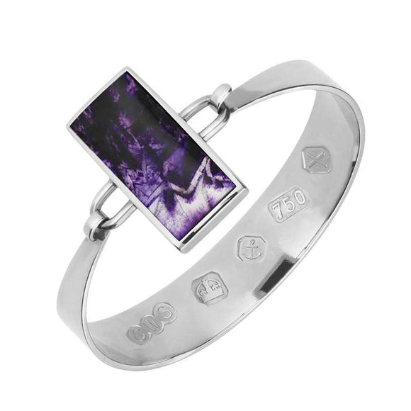 18ct White Gold Blue John Oblong Stone Heavy Bangle, B031