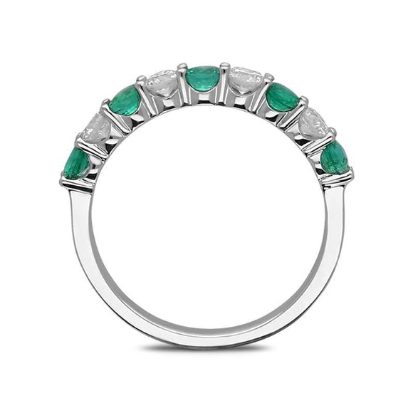 18ct White Gold Emerald and Diamond Claw Set Half Eternity Ring R1083